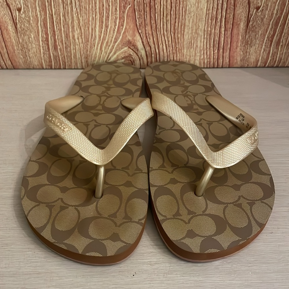 COACH Women's Gold Logo Flip Flop Sandals - Picture 2 of 11